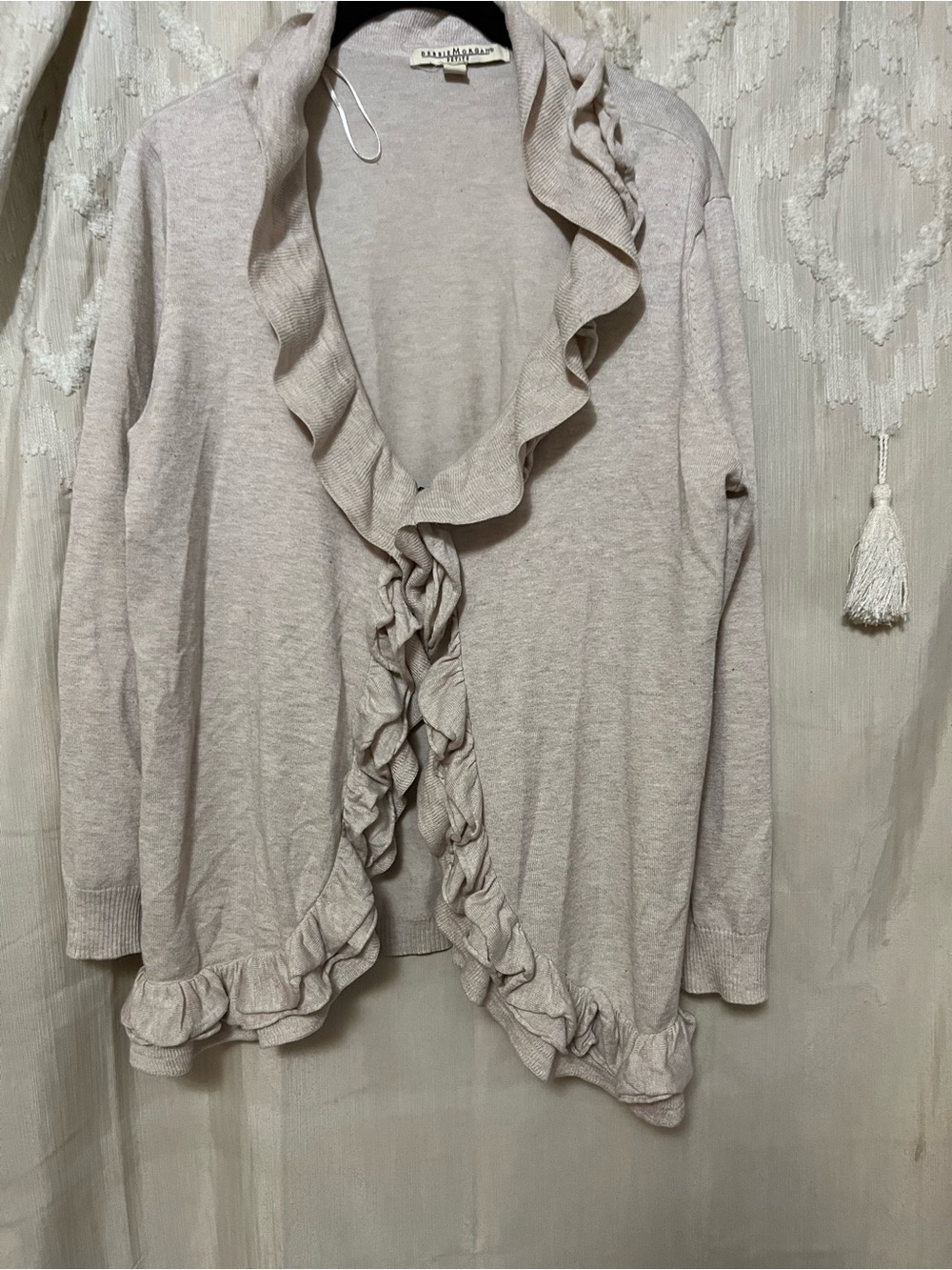Anne Klein Ruffled Open-Front Cardigan - Light Taupe